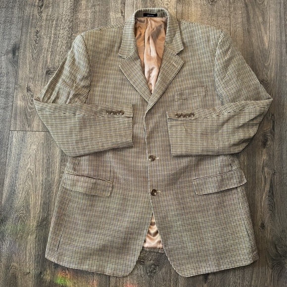 Chaps Other - Chaps Wool Blend Sport Coat Mens 46L Houndstooth Silk Blazer Suit Jacket Career